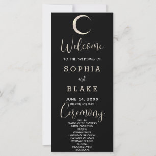 Gold Crescent Moon Celestial Black Wedding Program