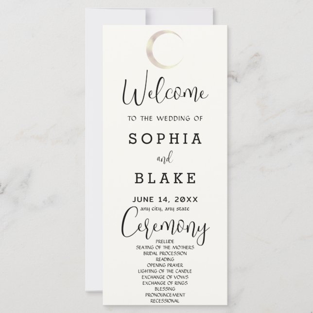 Gold Crescent Moon Celestial White Wedding Program (Front)