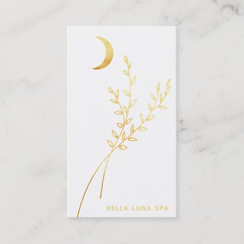   Gold Crescent Moon Gold Greenery Leaves Business Card