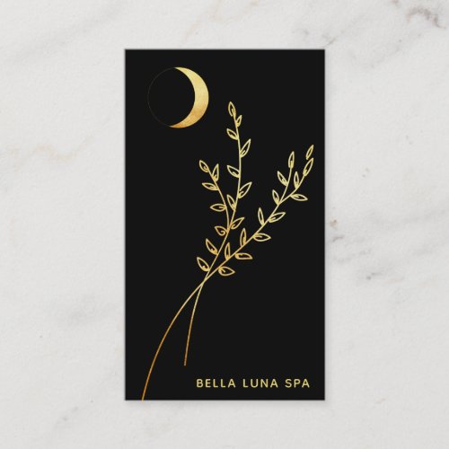   Gold Crescent Moon Gold Leaves Greenery Business Card