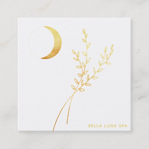   Gold Crescent Moon Golden Foliage Leaves Square Business Card