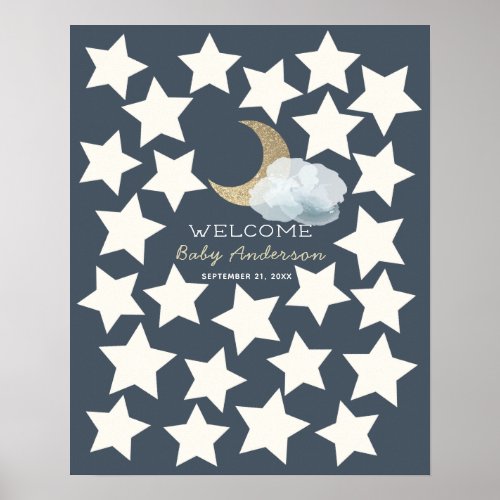 Gold Crescent Moon Midnight Blue Guest Book Sign