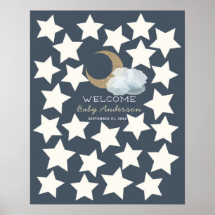 Gold Crescent Moon Midnight Blue Guest Book Sign
