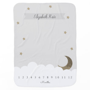 Gold Crescent Moon & Stars Gray Milestone Baby Blanket