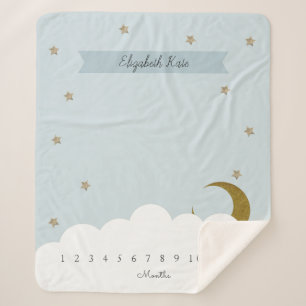 Gold Crescent Moon & Stars Gray Milestone Sherpa Blanket