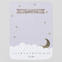 Gold Crescent Moon & Stars Lilac Milestone Baby Blanket