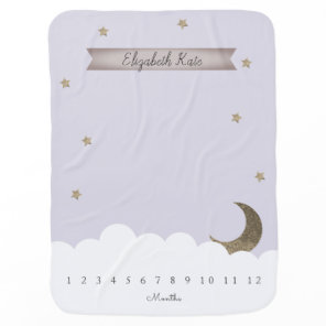Gold Crescent Moon & Stars Lilac Milestone Baby Blanket