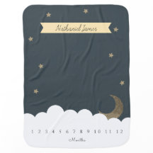 Gold Crescent Moon & Stars Navy Blue Milestone Boy
