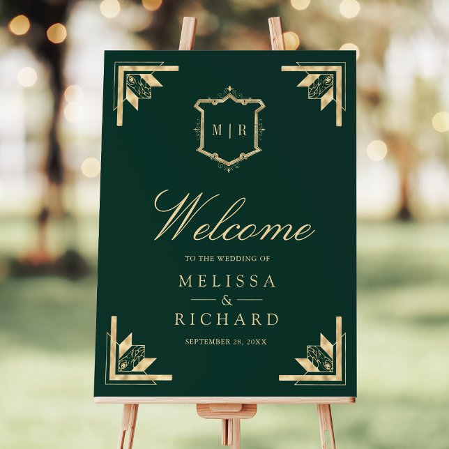 Gold Crest Emerald Green Wedding Welcome Sign (Creator Uploaded)
