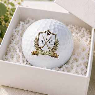 Gold Crest Initials Date Wedding Favors Golf Balls