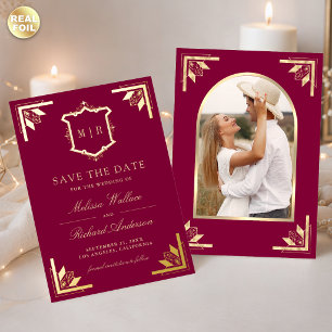 Gold Crest Magenta Pink Wedding Save the Date Foil Invitation