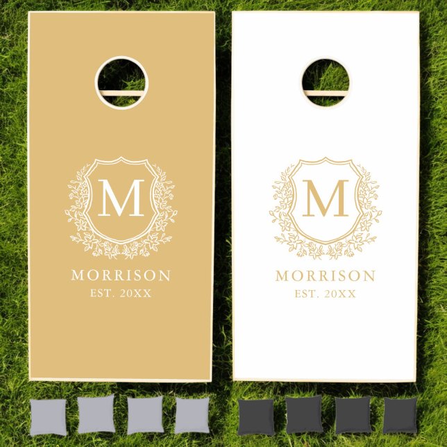 Gold Crest Modern Monogram Wedding  Cornhole Set (Creator Uploaded)