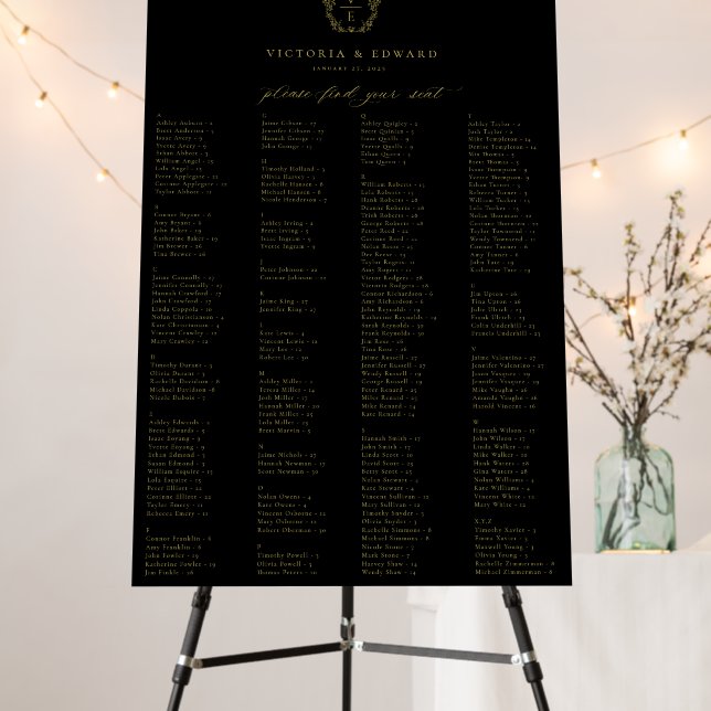 Gold Crest Monogram Alphabetical Seating Chart Foam Board (In Situ (Stand))