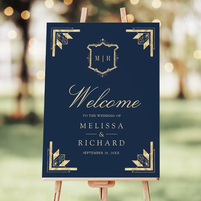 Gold Crest Navy Blue Wedding Welcome Sign (Creator Uploaded)