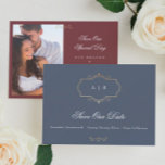 gold crest navy burgundy photo save the date announcement<br><div class="desc">*part of a matching collection
*not real foil</div>