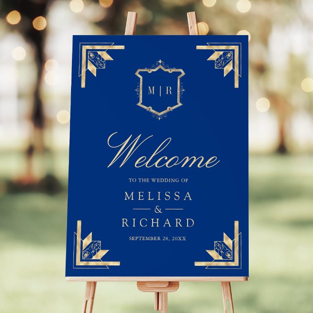 Gold Crest Royal Blue Wedding Welcome Sign (Creator Uploaded)