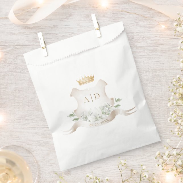 Gold Crest Royal Crown Wedding Monogram Favor Bag (Clipped)