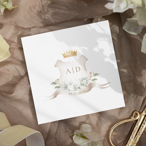 Gold Crest Royal Crown Wedding Monogram Napkins