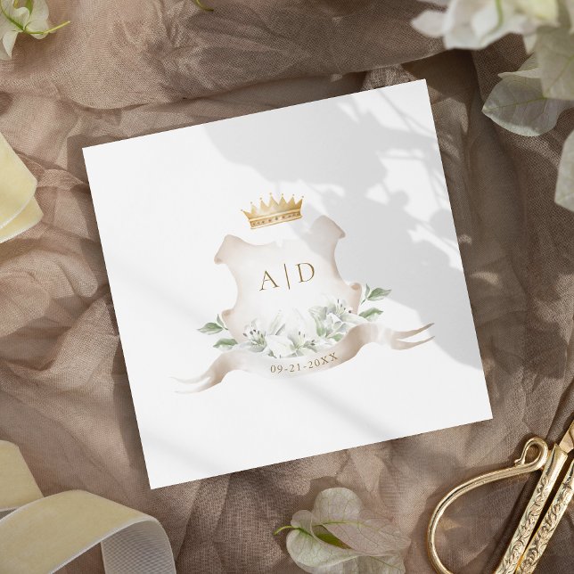 Gold Crest Royal Crown Wedding Monogram Napkins (Creator Uploaded)