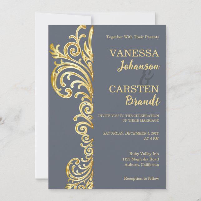 Gold Crest Wedding Invitation (Front)