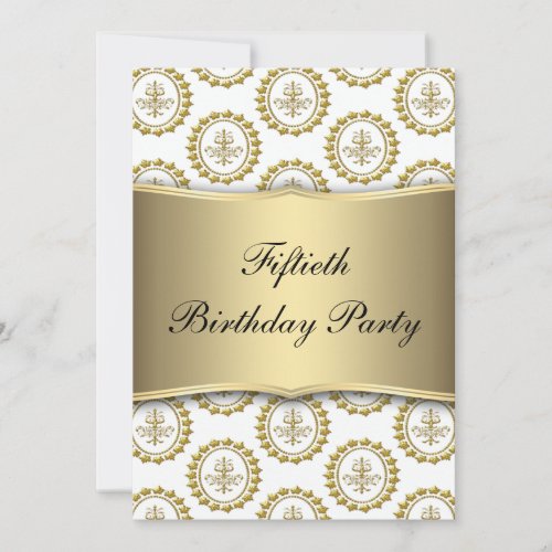 Gold Crest White Elegant 50th Birthday Invitation