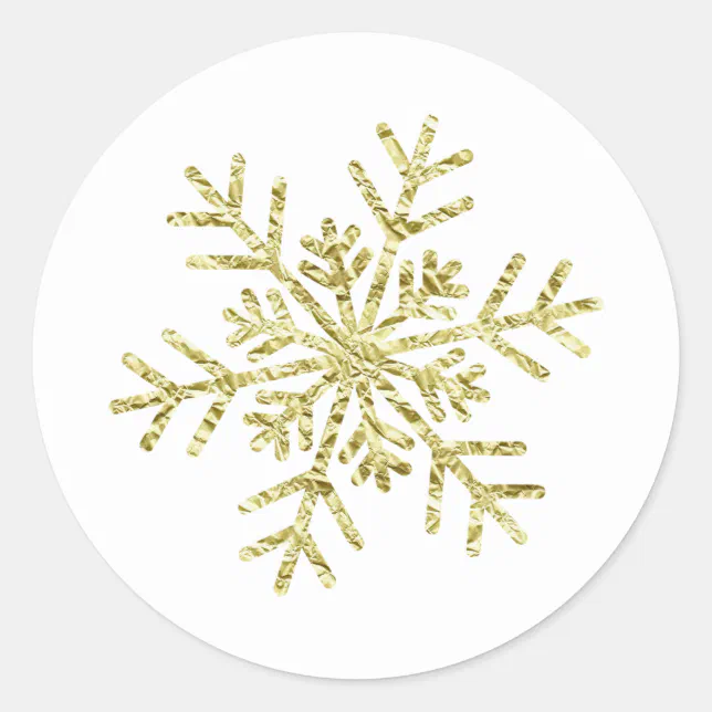 Gold Crinkle Winter Wonderland Snowflake Elegant Classic Round Sticker ...