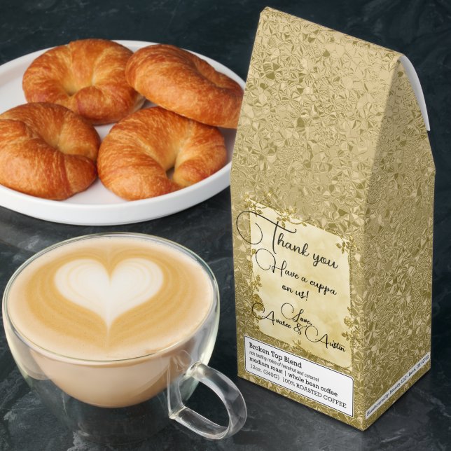 Gold Crinkled Foil Look Wedding Thank You  Roasted Coffee (Breakfast)