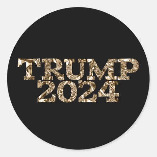 Gold Crinkled Foil Trump 2024 on Black Classic Round Sticker