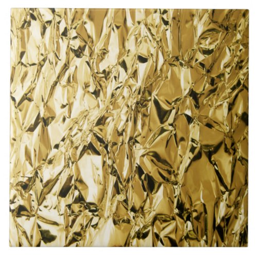 Gold crinkly tin foil plated abstract design ceramic tile