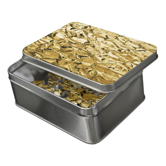 Gold crinkly tin foil plated abstract design jigsaw puzzle (Lid Open)
