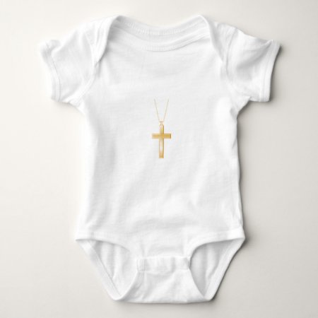 Gold Cross And Chain, Looks Like Real Jewelry. Baby Bodysuit