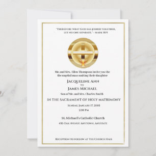 Gold Cross And Chalice Catholic Wedding Invitation