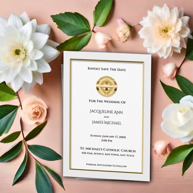 Gold Cross and Chalice Catholic Wedding Save The Date (Creator Uploaded)