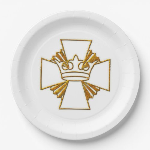 Gold Cross and Crown 3D Look Paper Plates