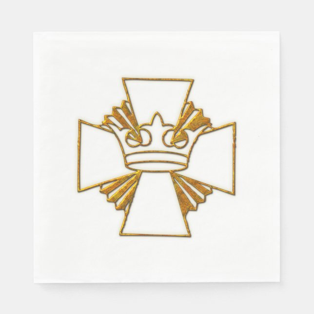 Gold Cross and Crown Paper Napkins (Front)