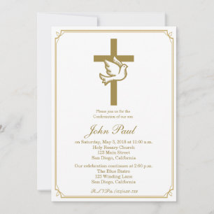 Gold Cross and Dove Confirmation Invitation