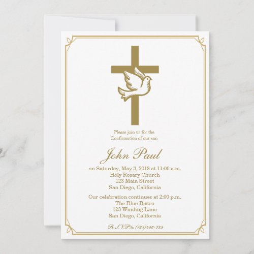Gold Cross and Dove Confirmation Invitation