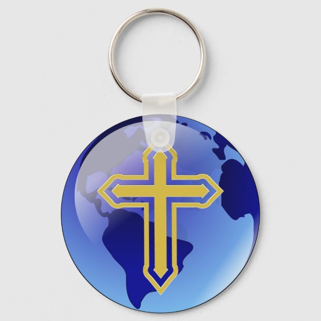 Gold Cross and Earth Keychain (Front)