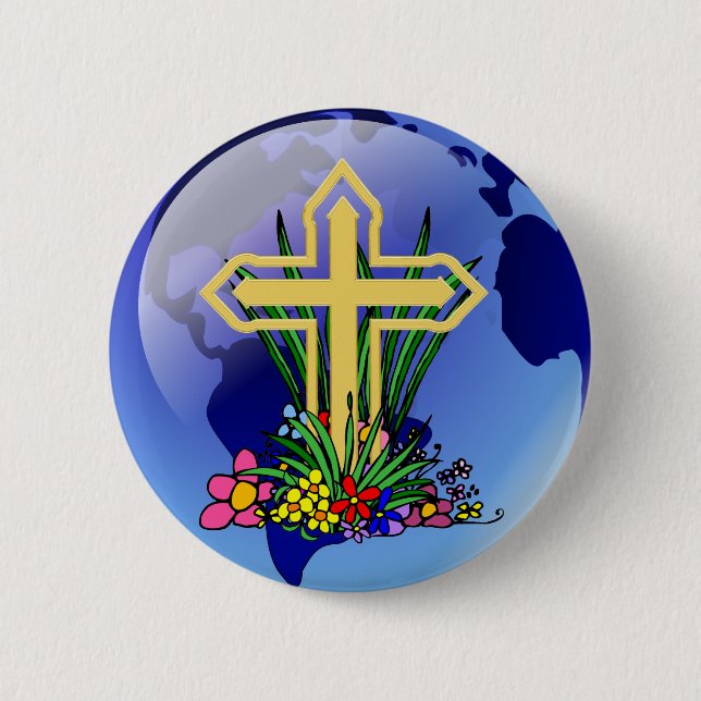 Gold Cross and Flowers Button (Front)