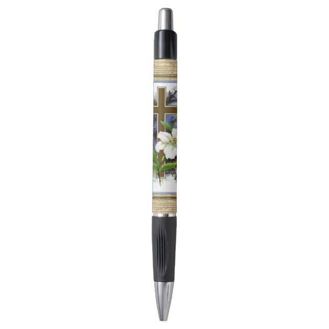 Gold Cross And Flowers Pen (Front Vertical)