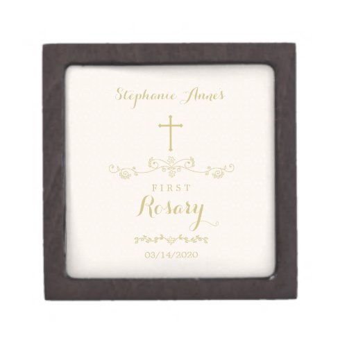 Gold Cross and Laurels First Rosary Keepsake Box