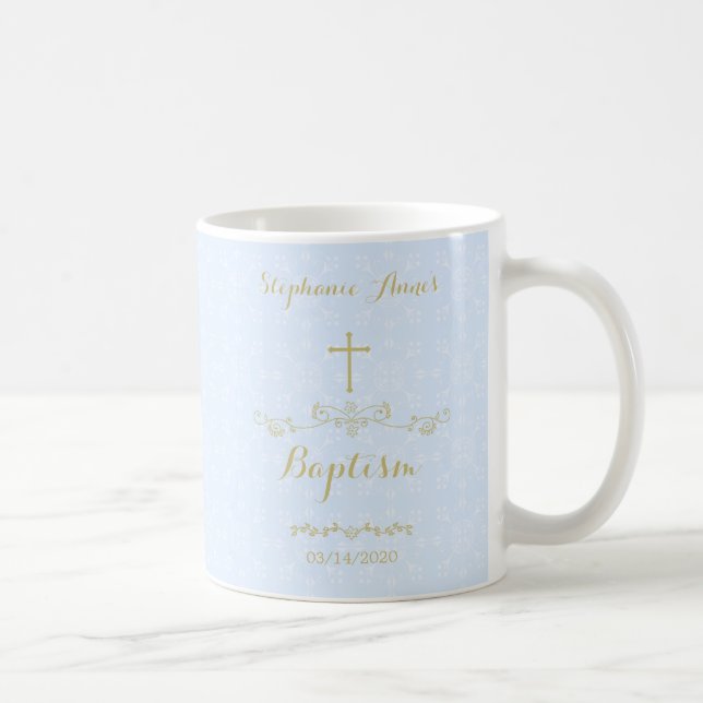 Gold Cross and Laurels in Light Blue Coffee Mug (Right)