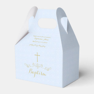 Gold Cross and Laurels in Light Blue Favor Boxes