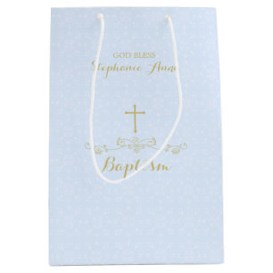 Gold Cross and Laurels in Light Blue Medium Gift Bag