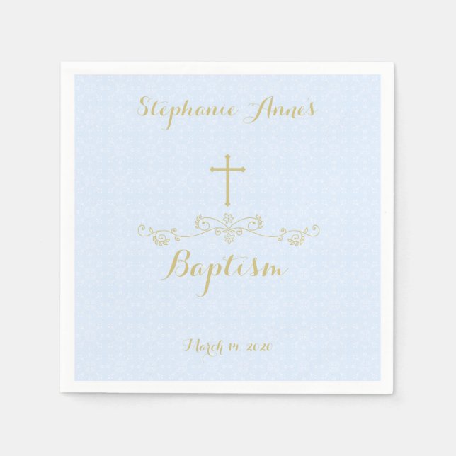 Gold Cross and Laurels in Light Blue Paper Napkins (Front)