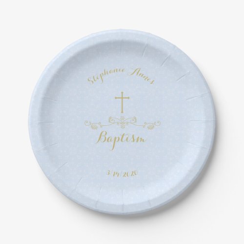 Gold Cross and Laurels in Light Blue Paper Plates