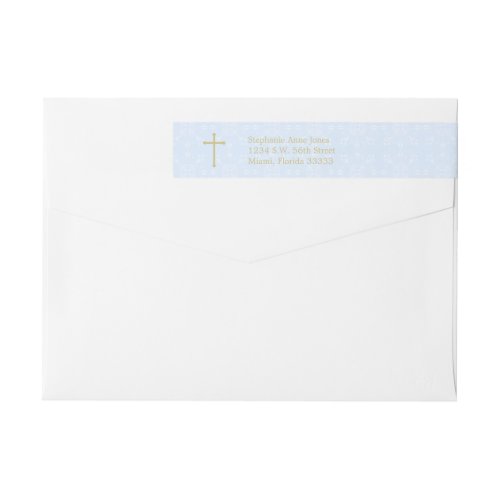 Gold Cross and Laurels in Light Blue Wrap Around Label