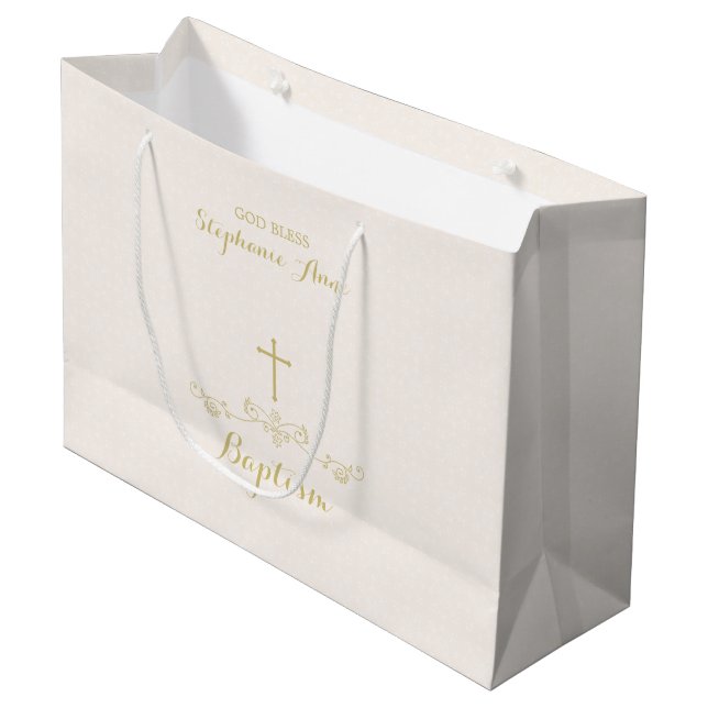Gold Cross and Laurels Large Gift Bag (Front Angled)