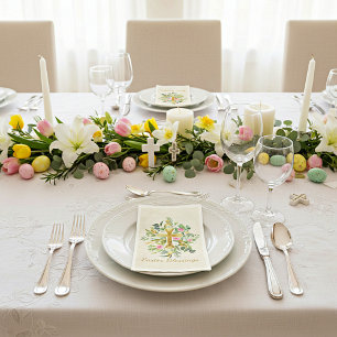 Gold cross and pink roses custom Easter Paper Guest Towels