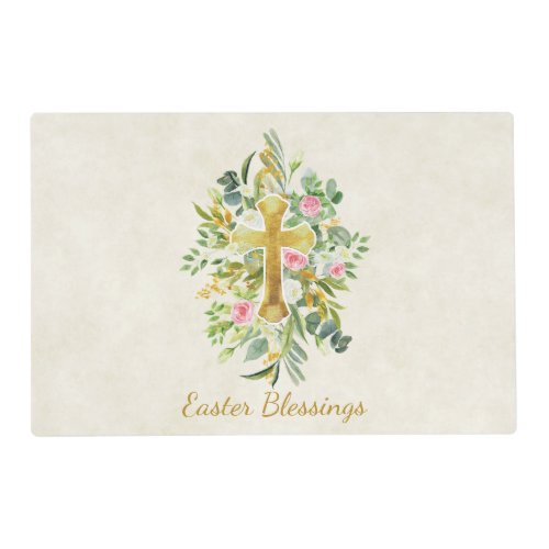 Gold cross and pink roses custom Easter  Placemat